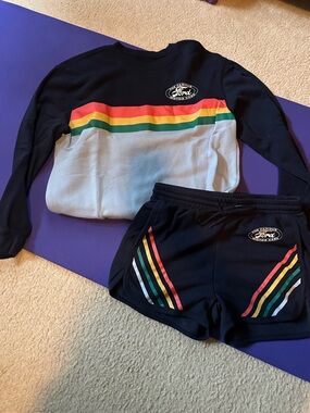 Ford Black Athletic Shorts with Rainbow Stripe Accents